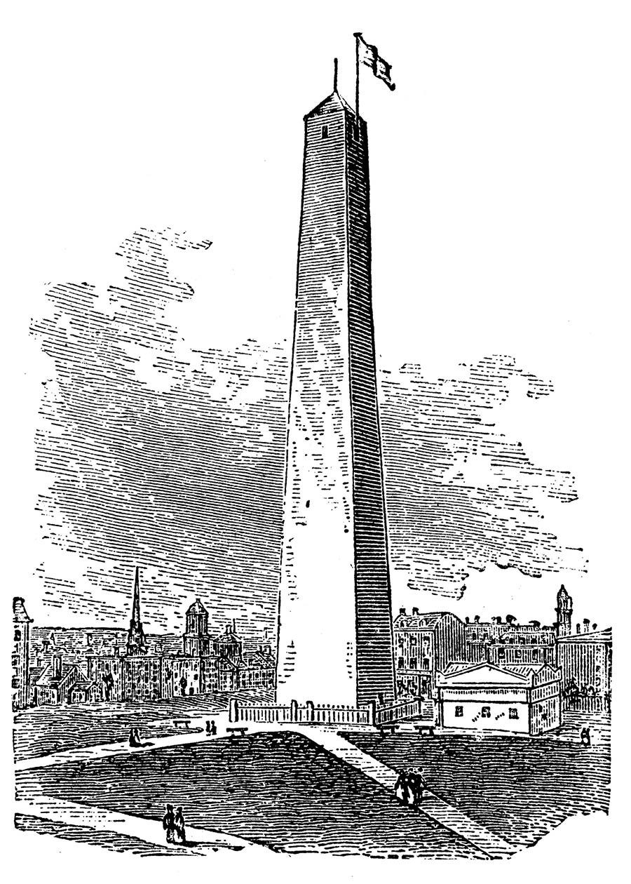 Antique illustration of Bunker Hill Monument